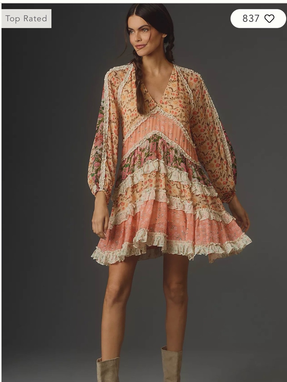 Peach Floral Tiered Ruffle Mini Dress
